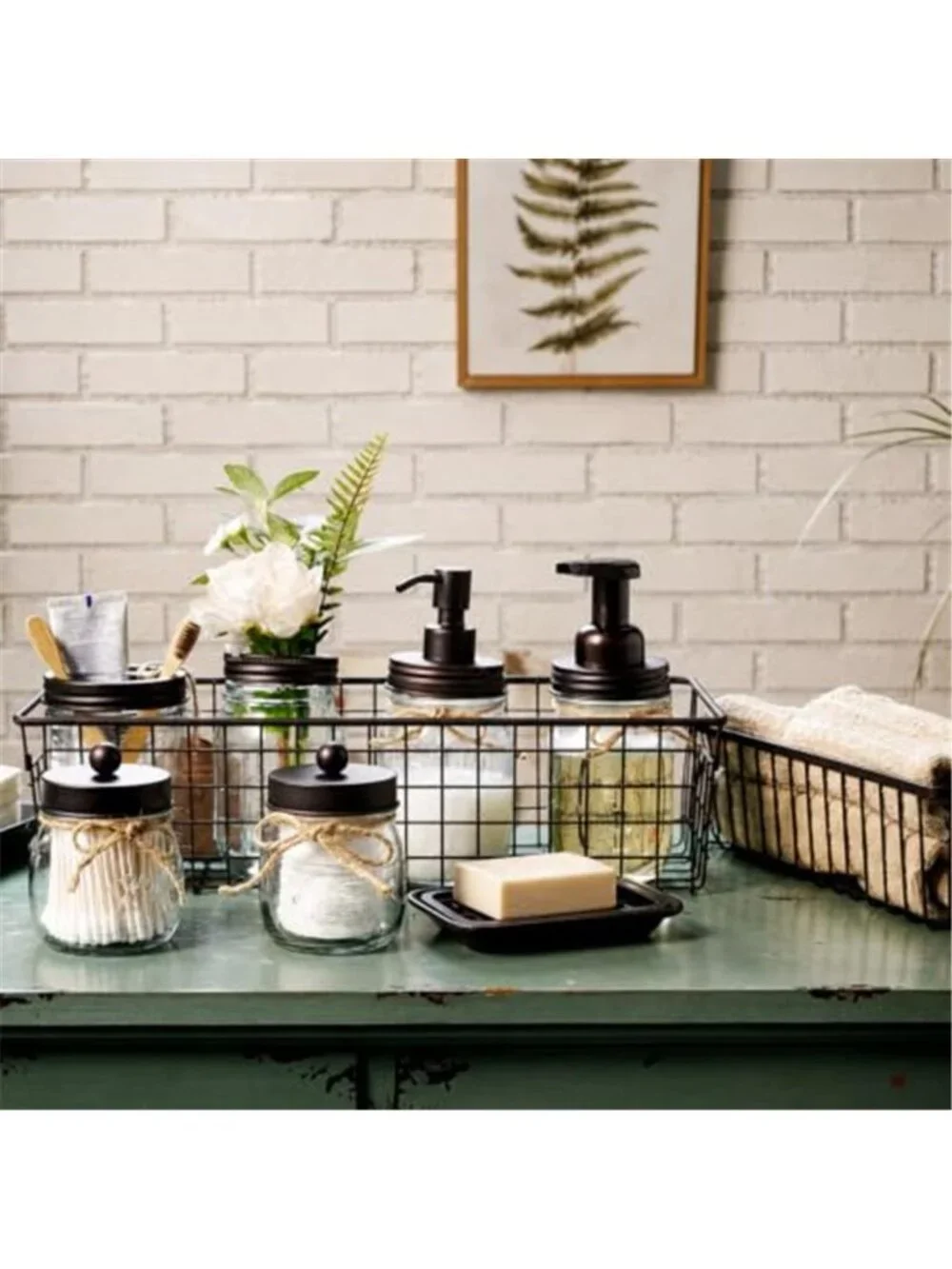 Mason Jar Bathroom Accessories Set,6Pcs Rustic Bathroom Set,Brown